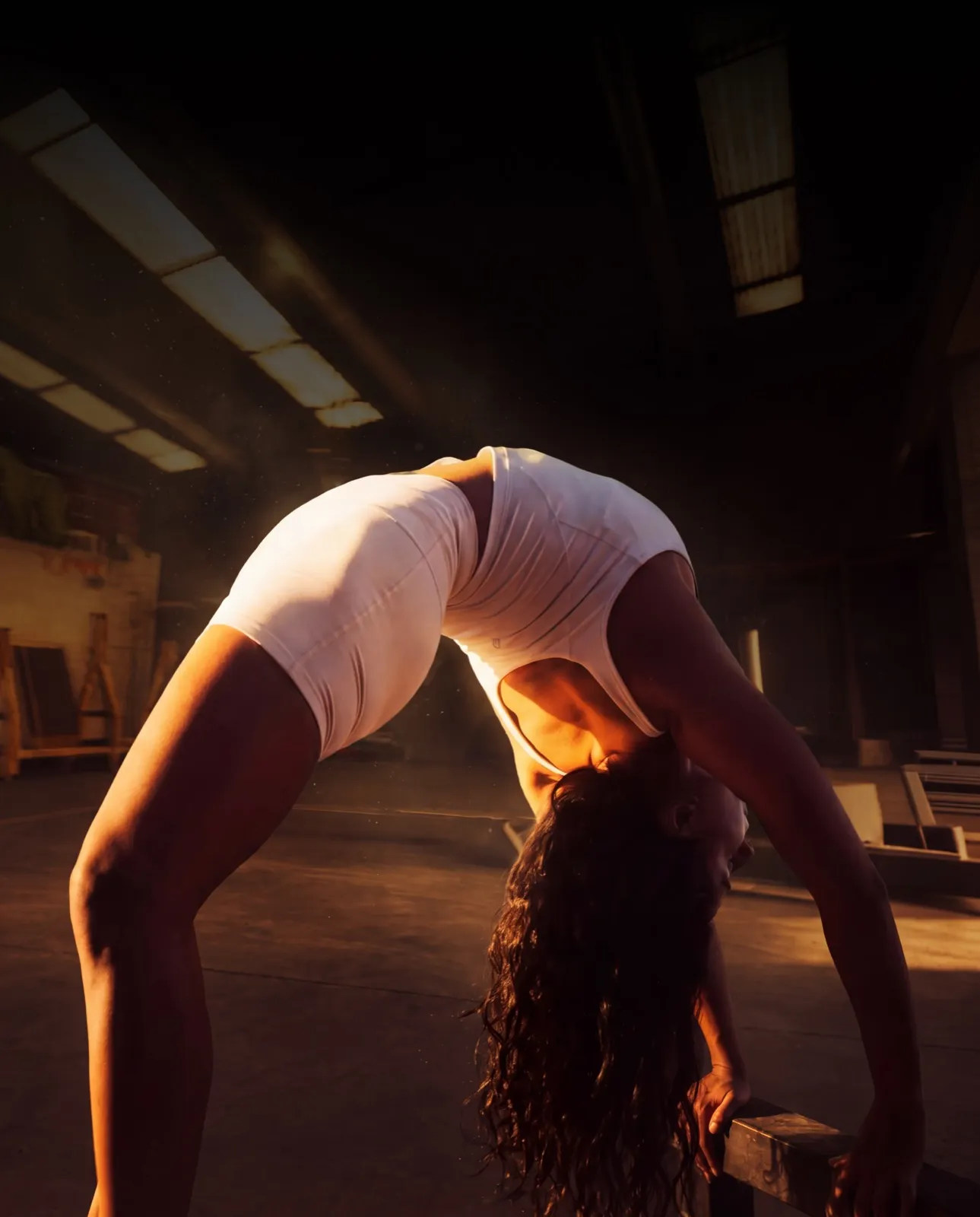Athlete mid-movement, arching backward